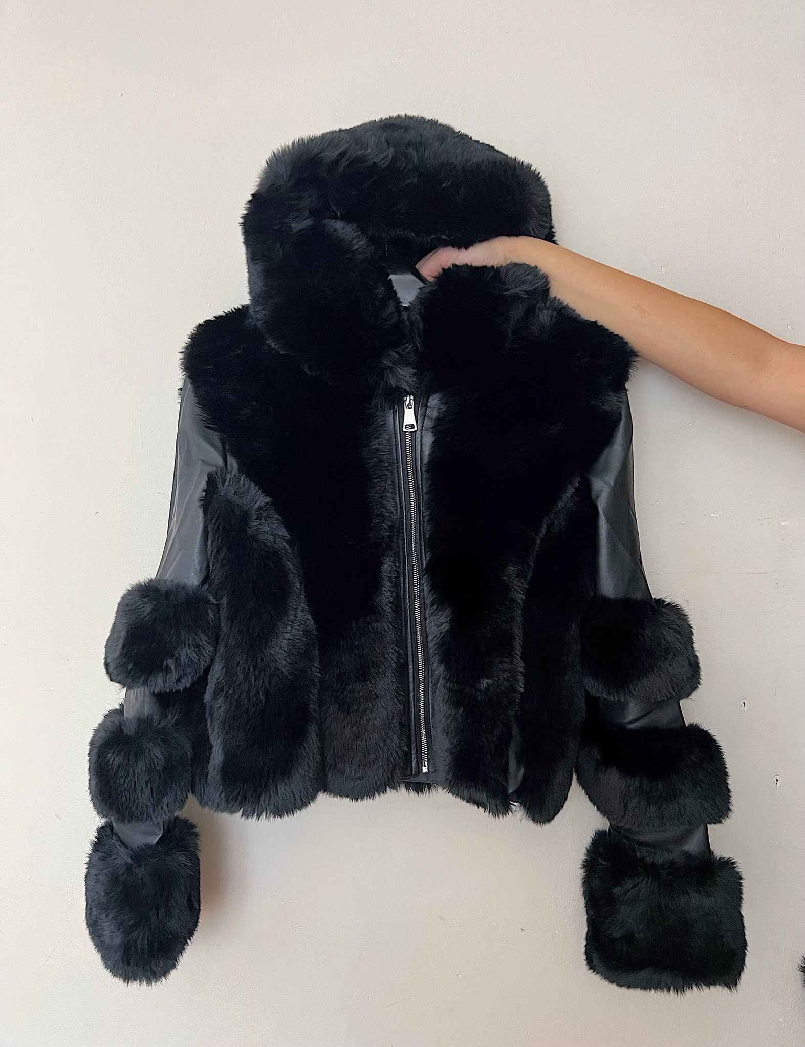Xenia black faux fur/leather coat - svlabel.com